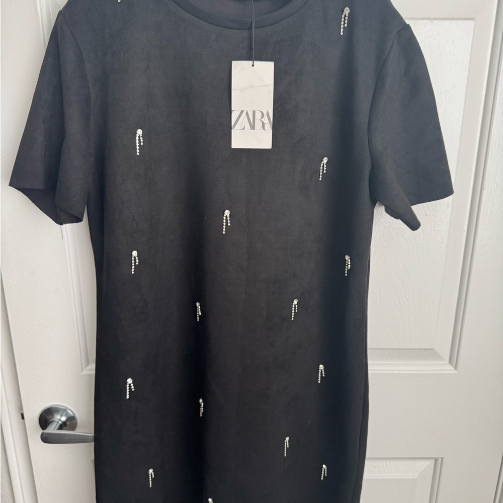 Zara Black Sheath Mini Dress Short Sleeve Crew Neck